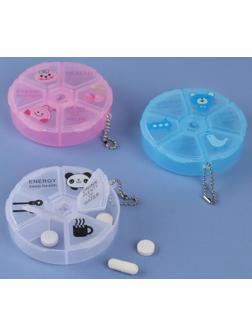 Таблетница «Keep health», с цепочкой, 6 секций, цвет МИКС