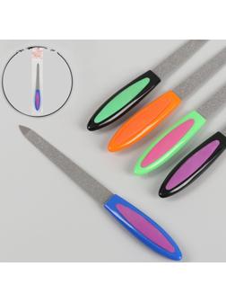 Пилка металлическая для ногтей, прорезиненная ручка, 15 см, цвет МИКС