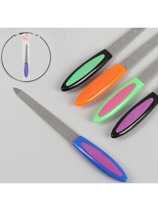 Пилка металлическая для ногтей, прорезиненная ручка, 15 см, цвет МИКС