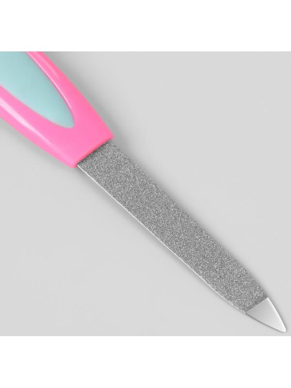 Пилка металлическая для ногтей, прорезиненная ручка, 12 см, цвет МИКС