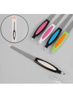 Пилка-триммер металлическая для ногтей, прорезиненная ручка, с защитным колпачком, 17 см, цвет МИКС