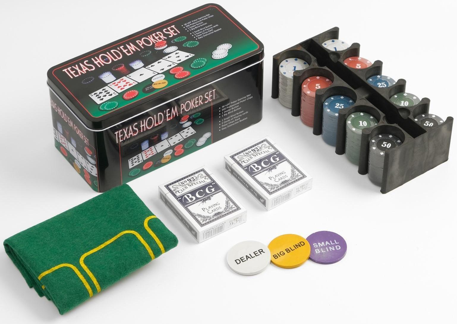 Покер, набор для игры (карты 2 колоды, фишки 200 шт.), с номиналом, 60 х 90 см