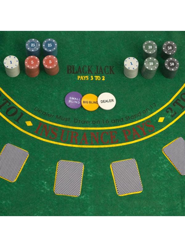 Покер, набор для игры (карты 2 колоды, фишки 200 шт.), с номиналом, 60 х 90 см