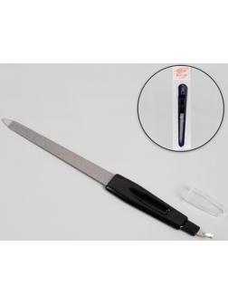 Пилка-триммер металлическая для ногтей, 17 см, с защитным колпачком, в чехле, цвет чёрный