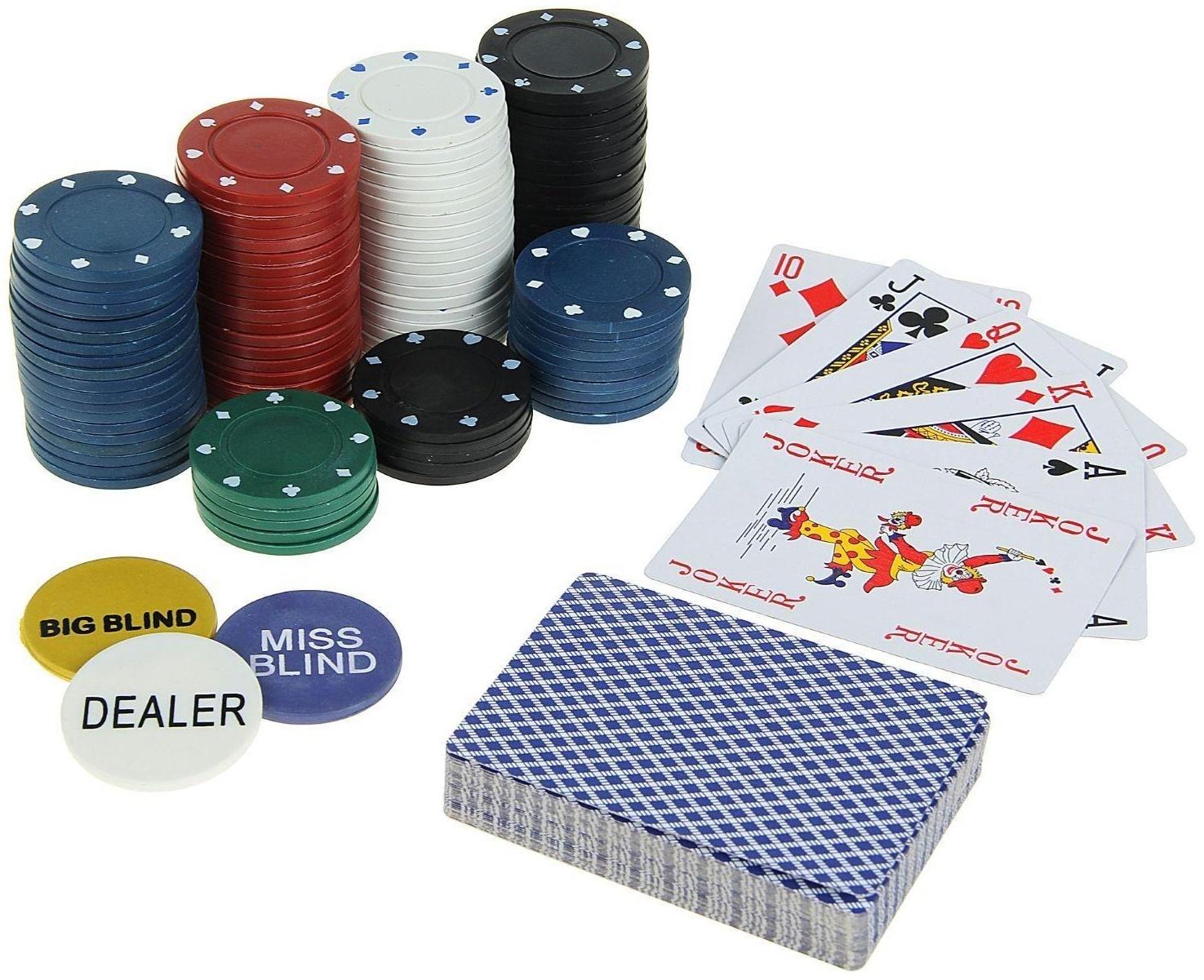 Покер, набор для игры (карты 2 колоды, фишки 200 шт.), без номинала, 60 х 90 см