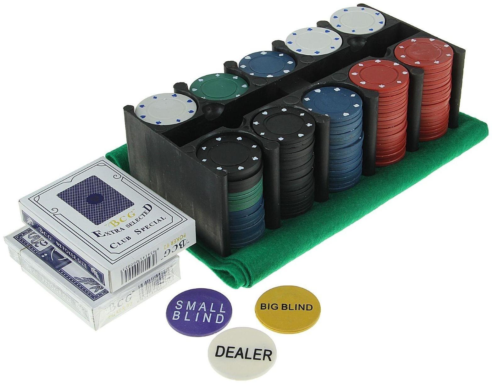 Покер, набор для игры (карты 2 колоды, фишки 200 шт.), без номинала, 60 х 90 см