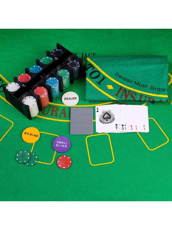 Покер, набор для игры (карты 2 колоды, фишки 200 шт.), без номинала, 60 х 90 см