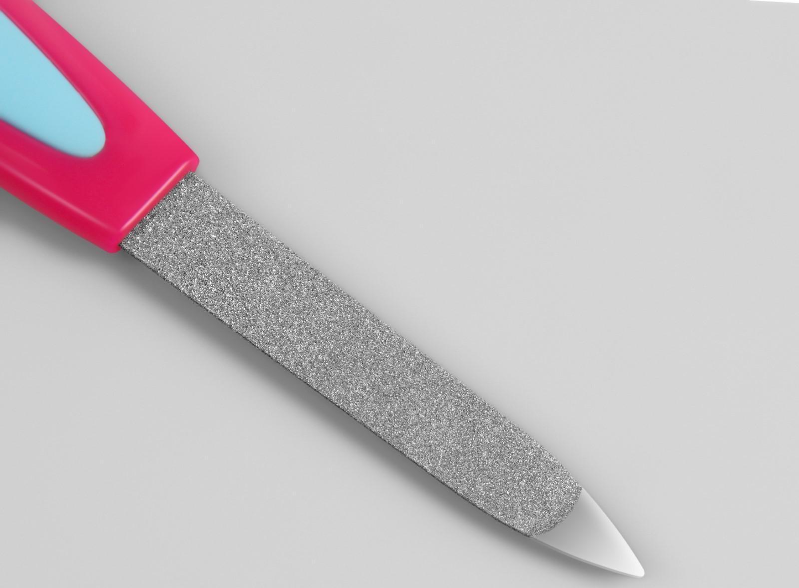 Пилка-триммер металлическая для ногтей, прорезиненная ручка, 14 см, на блистере, цвет МИКС