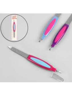 Пилка-триммер металлическая для ногтей, прорезиненная ручка, 14 см, на блистере, цвет МИКС