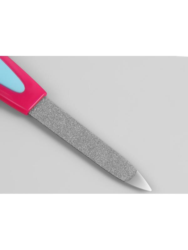 Пилка-триммер металлическая для ногтей, прорезиненная ручка, 14 см, на блистере, цвет МИКС