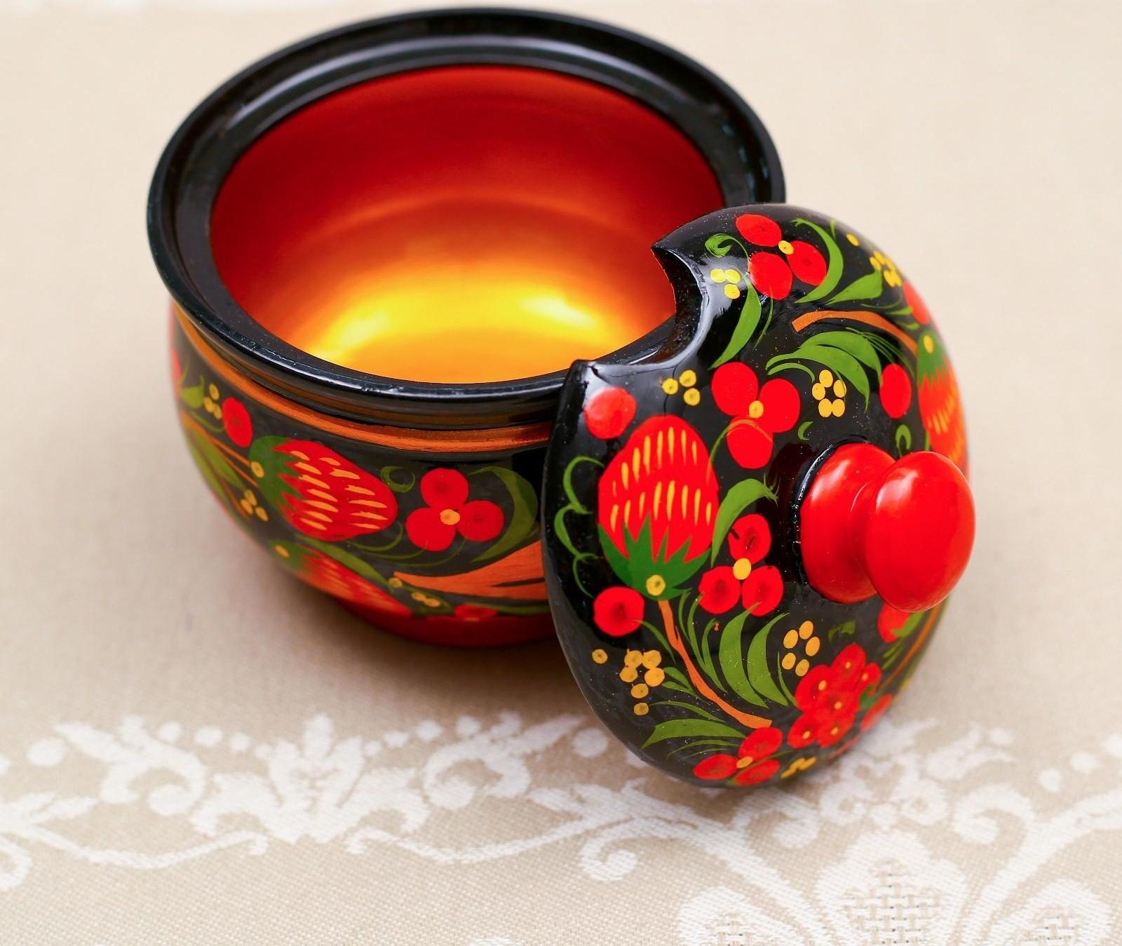 Сахарница «Ягодка», малая, 10×9,5×9,5 см, хохлома, микс