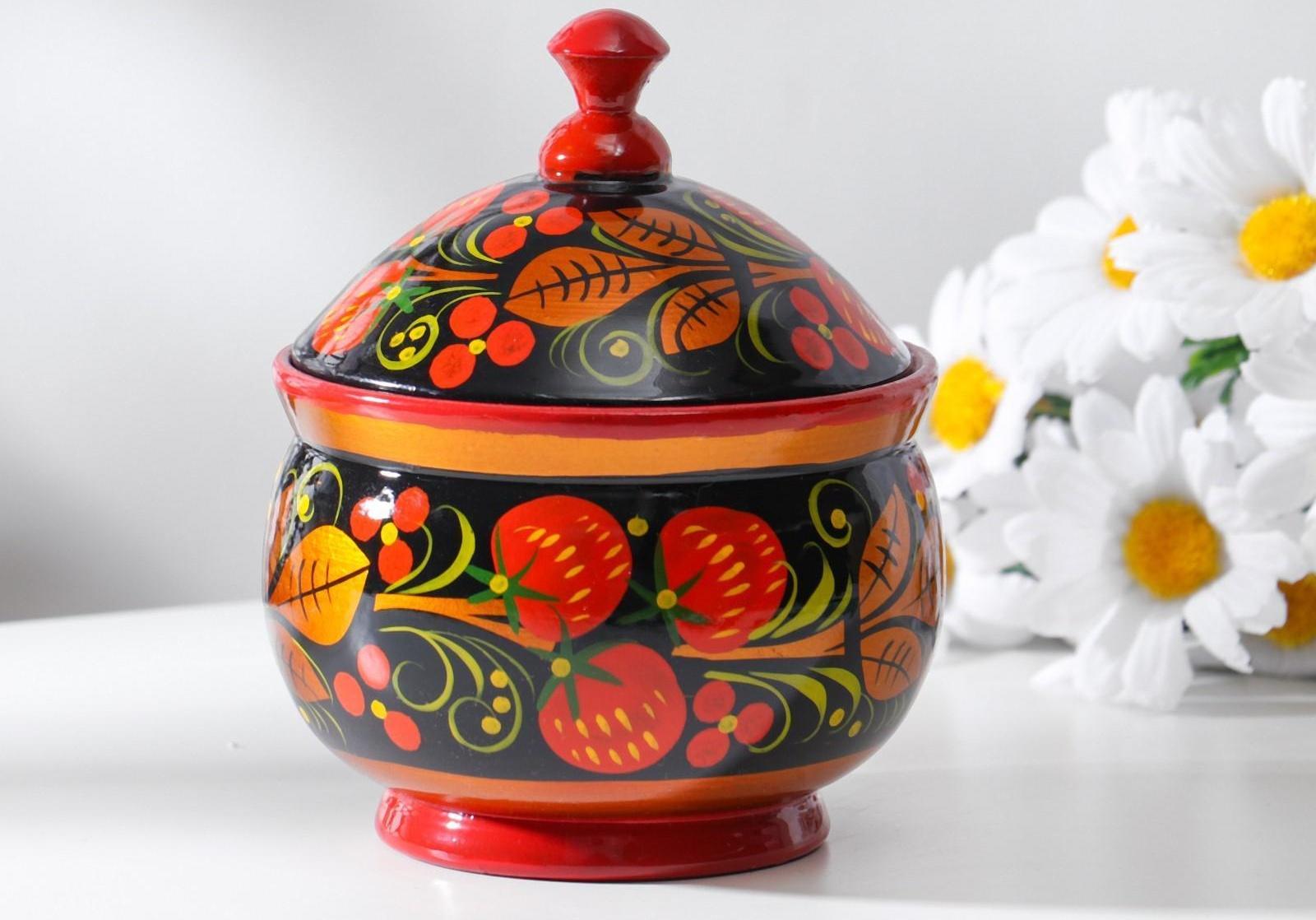 Сахарница «Ягодка», малая, 10×9,5×9,5 см, хохлома, микс