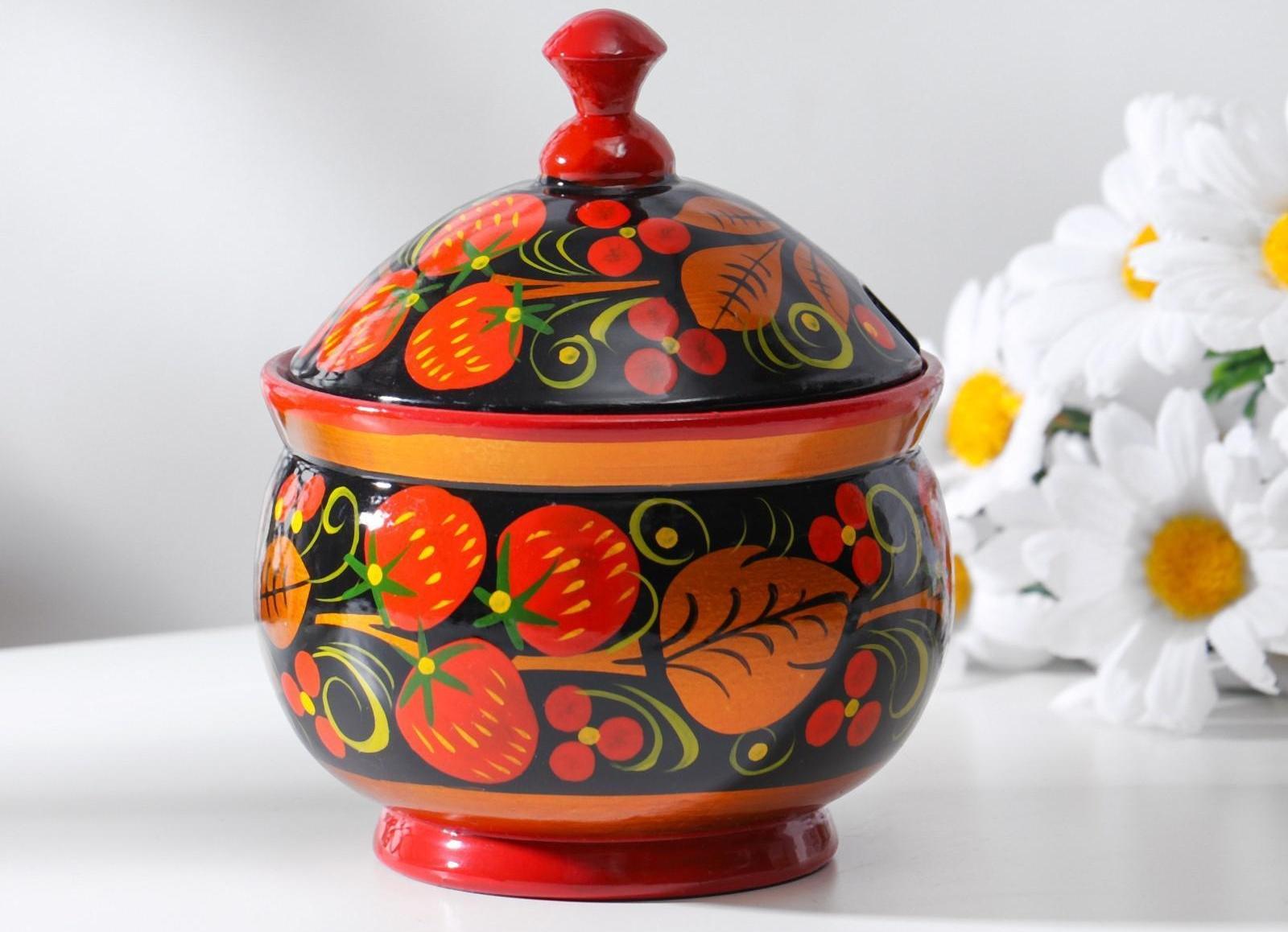 Сахарница «Ягодка», малая, 10×9,5×9,5 см, хохлома, микс