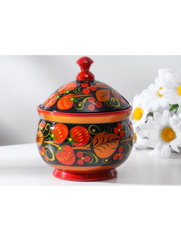 Сахарница «Ягодка», малая, 10×9,5×9,5 см, хохлома, микс