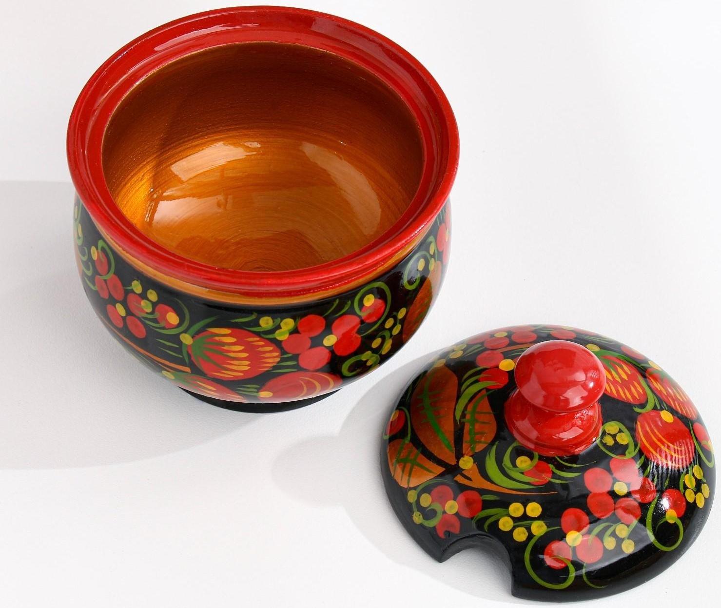 Сахарница, с ложкой, 10×9 см, хохлома