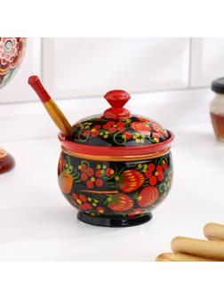 Сахарница, с ложкой, 10×9 см, хохлома