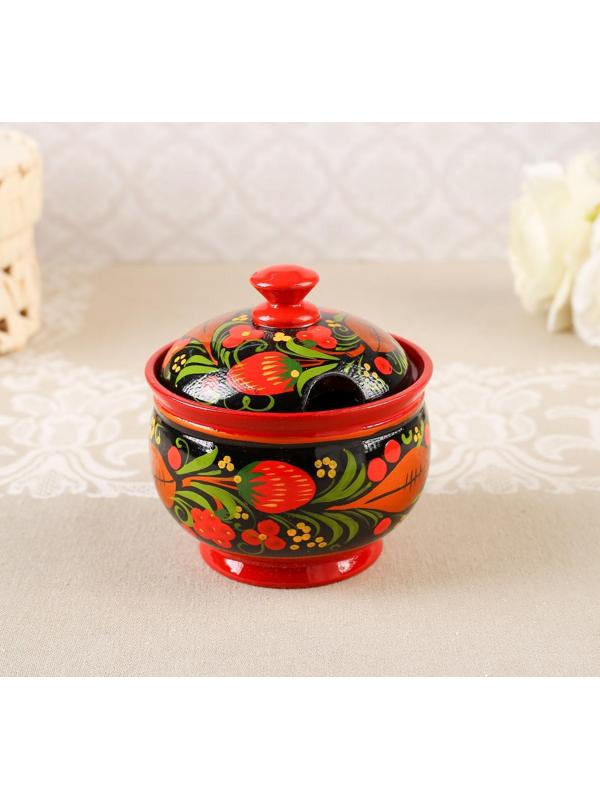 Сахарница, с ложкой, 10×9 см, хохлома