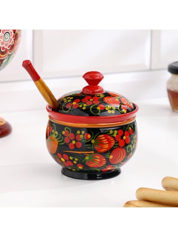 Сахарница, с ложкой, 10×9 см, хохлома