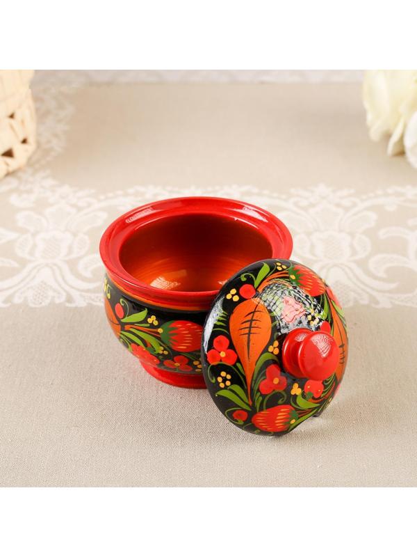 Сахарница, с ложкой, 10×9 см, хохлома