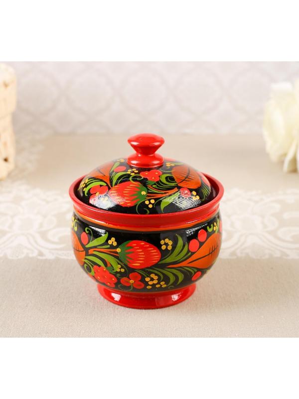 Сахарница, с ложкой, 10×9 см, хохлома