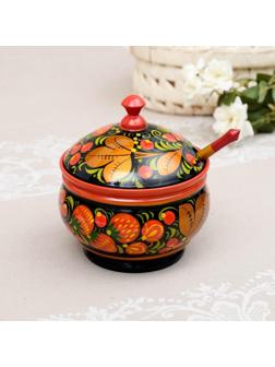 Сахарница«Ягодка», с ложкой, 10.5×11 см, хохлома