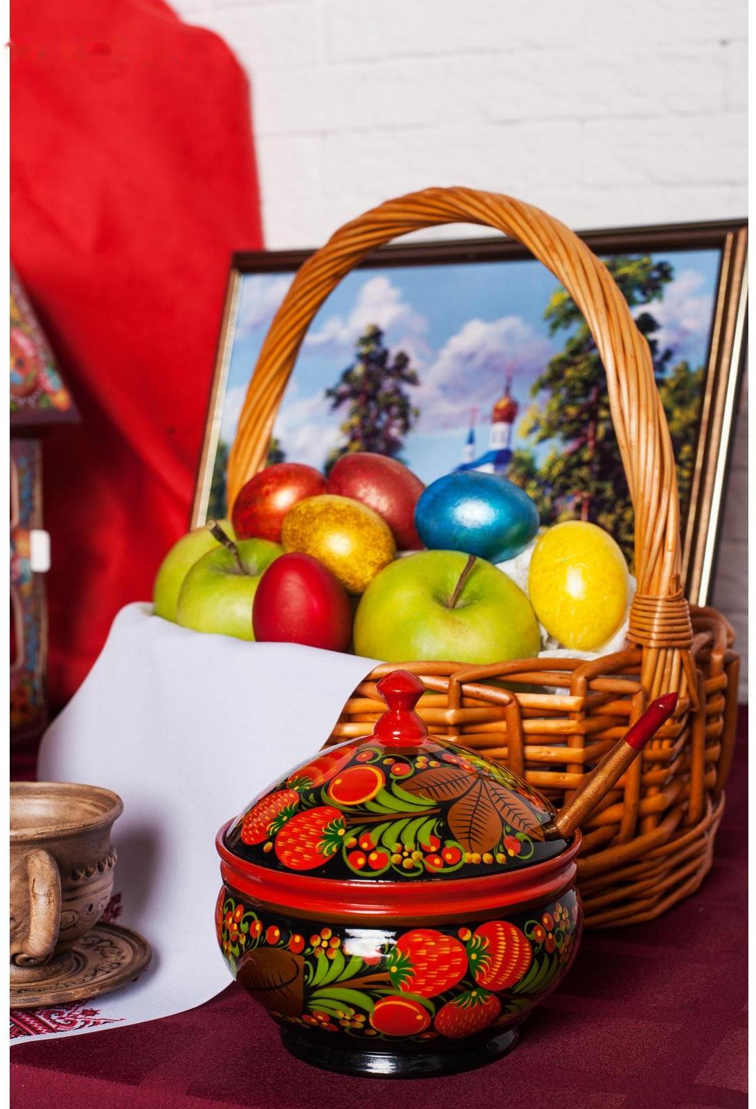 Сахарница «Ягодка», большая, 13×15 см, хохлома