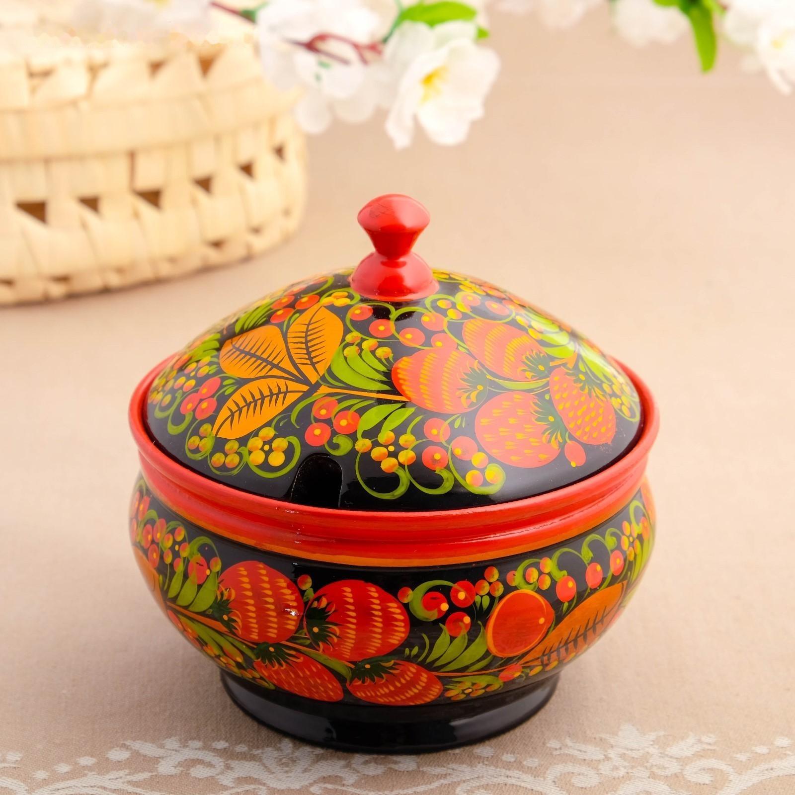 Сахарница «Ягодка», большая, 13×15 см, хохлома