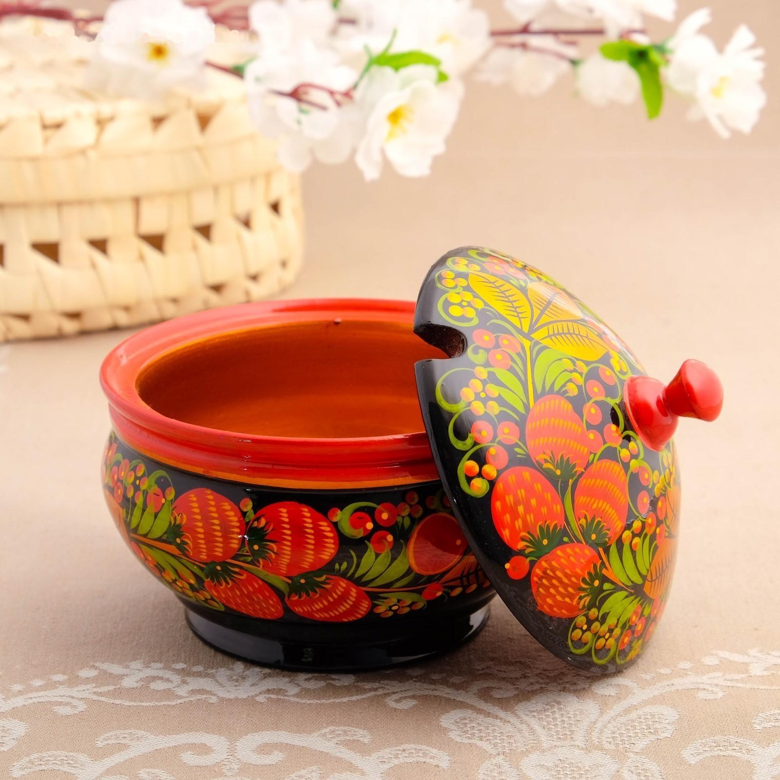 Сахарница «Ягодка», большая, 13×15 см, хохлома