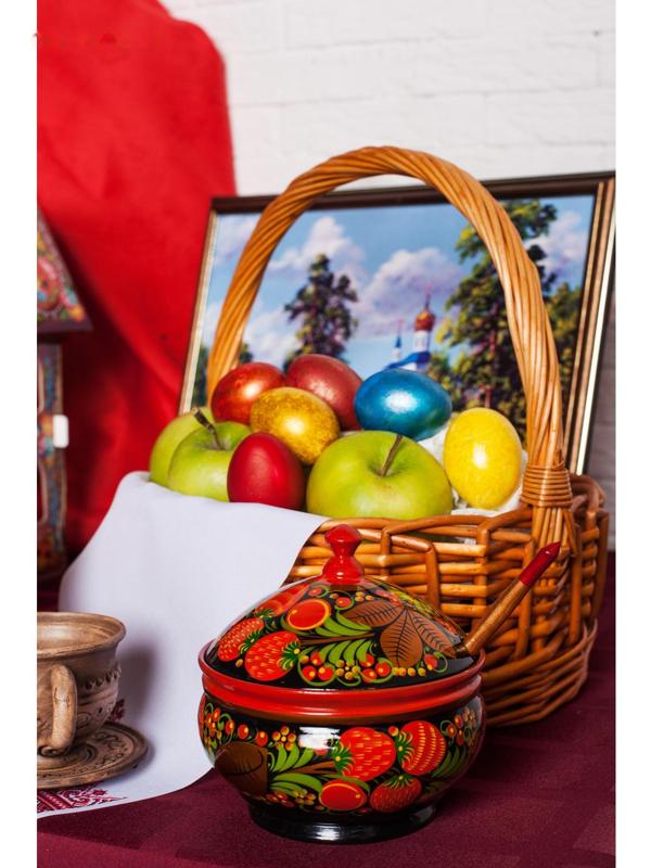 Сахарница «Ягодка», большая, 13×15 см, хохлома