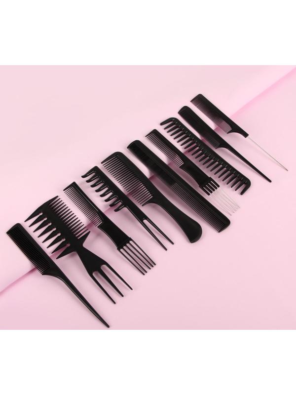 Набор расчёсок, 10 предметов, в чехле, цвет чёрный