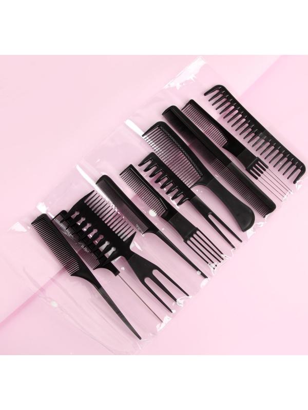 Набор расчёсок, 10 предметов, в чехле, цвет чёрный