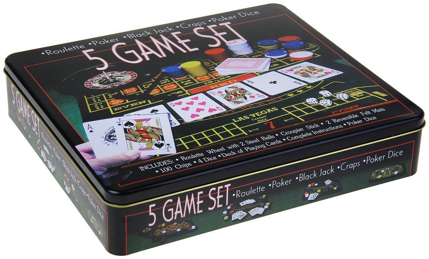 Набор для игры в покер (рулетка, карты 54 шт, фишки с номиналом 100 шт, кубики 4 шт, поле)