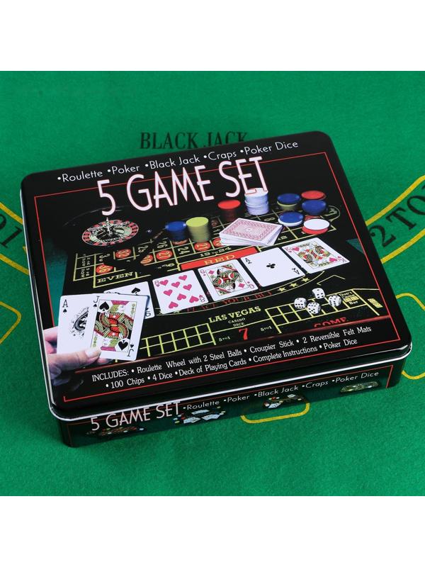 Набор для игры в покер (рулетка, карты 54 шт, фишки с номиналом 100 шт, кубики 4 шт, поле)