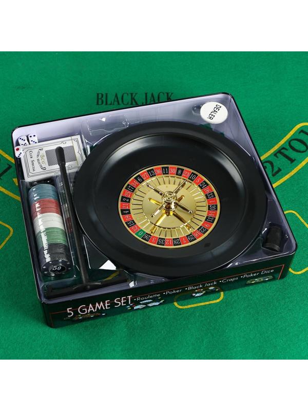 Набор для игры в покер (рулетка, карты 54 шт, фишки с номиналом 100 шт, кубики 4 шт, поле)