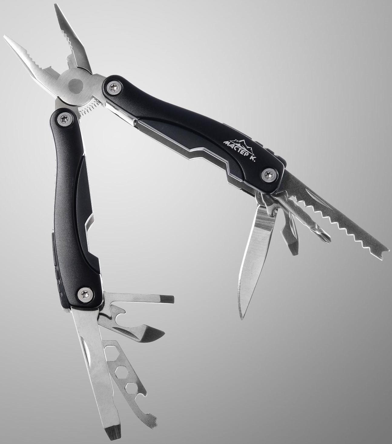 Мультитул 9в1 в чехле, рукоять черная,  9х3,5х2,5см