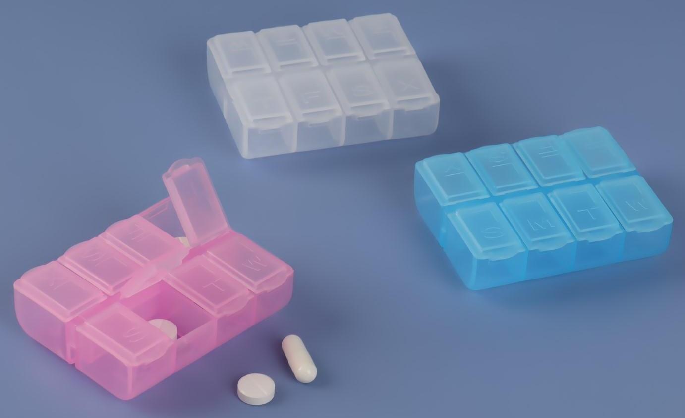 Таблетница, английские буквы, 8 секций, 7,4 см х 6,2 см х 2,1 см, цвет МИКС