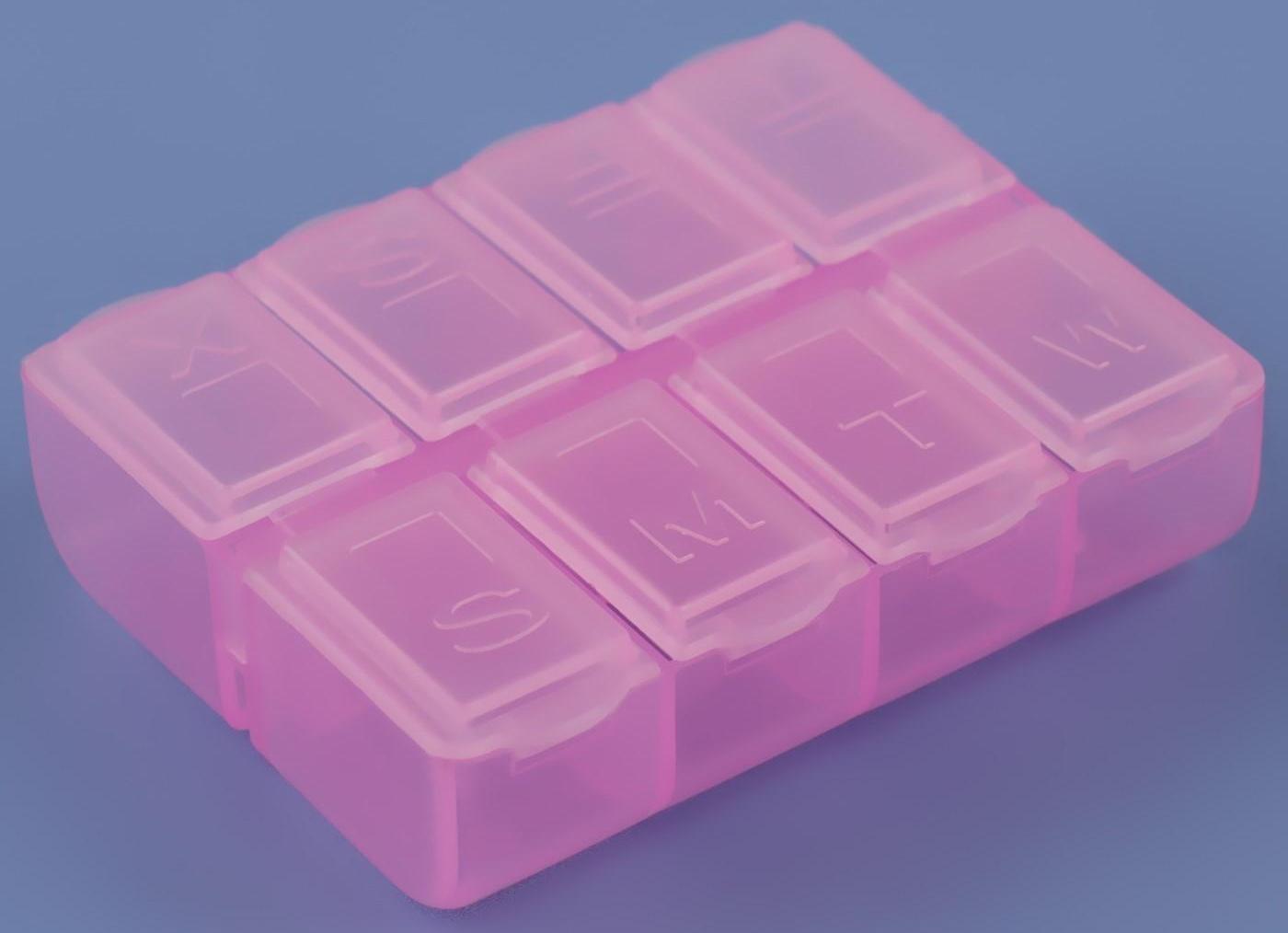 Таблетница, английские буквы, 8 секций, 7,4 см х 6,2 см х 2,1 см, цвет МИКС