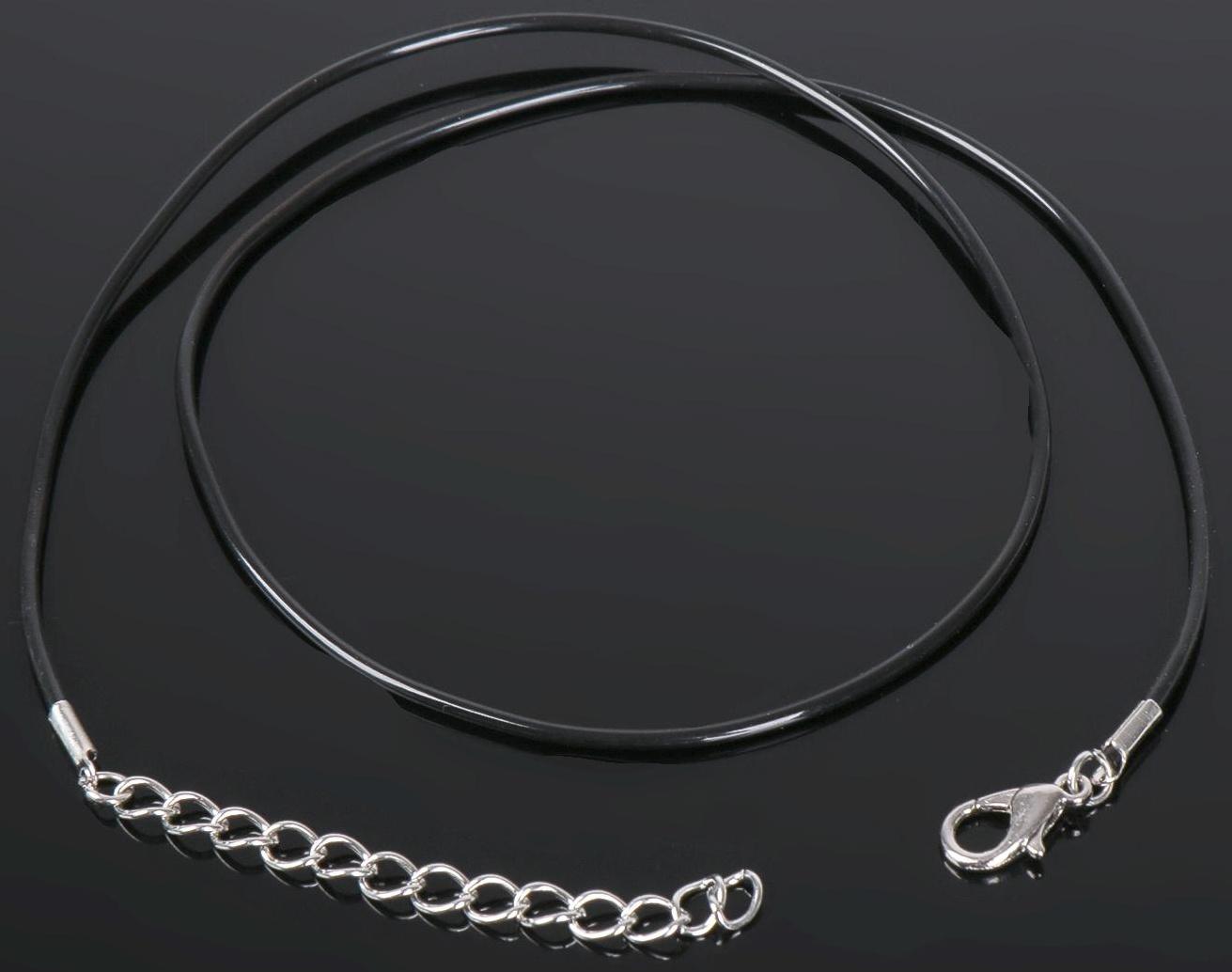 Шнурок каучуковый d=1,5 мм, 45 см с удлинителем, цвет чёрный