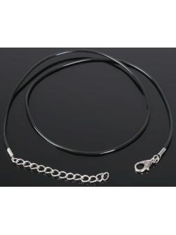 Шнурок каучуковый d=1,5 мм, 45 см с удлинителем, цвет чёрный