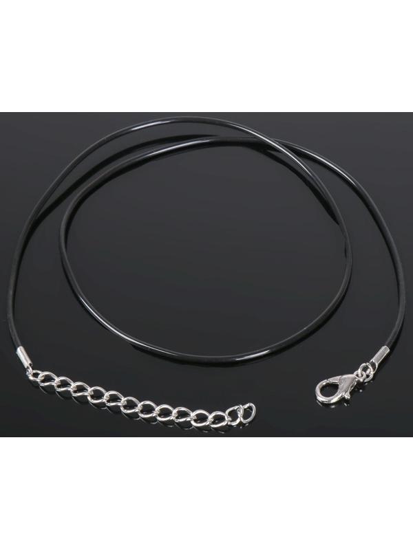 Шнурок каучуковый d=1,5 мм, 45 см с удлинителем, цвет чёрный