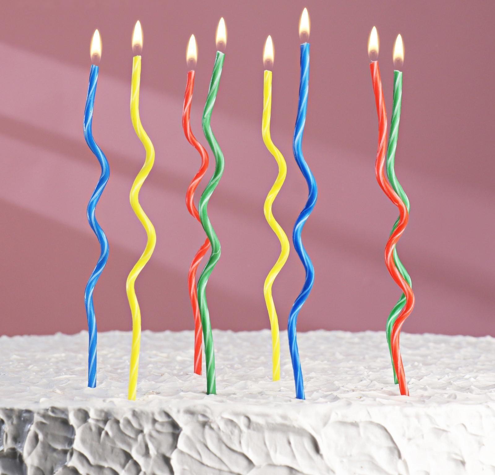 Свечи для торта, набор 8 шт, витые, 17 см