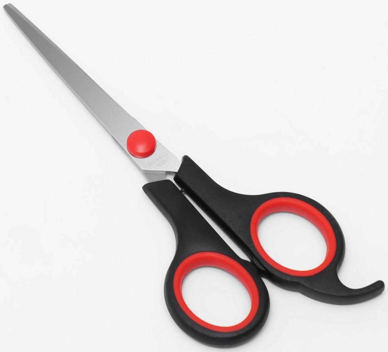Ножницы парикмахерские с упором, лезвие — 5,5 см, цвет чёрный/красный