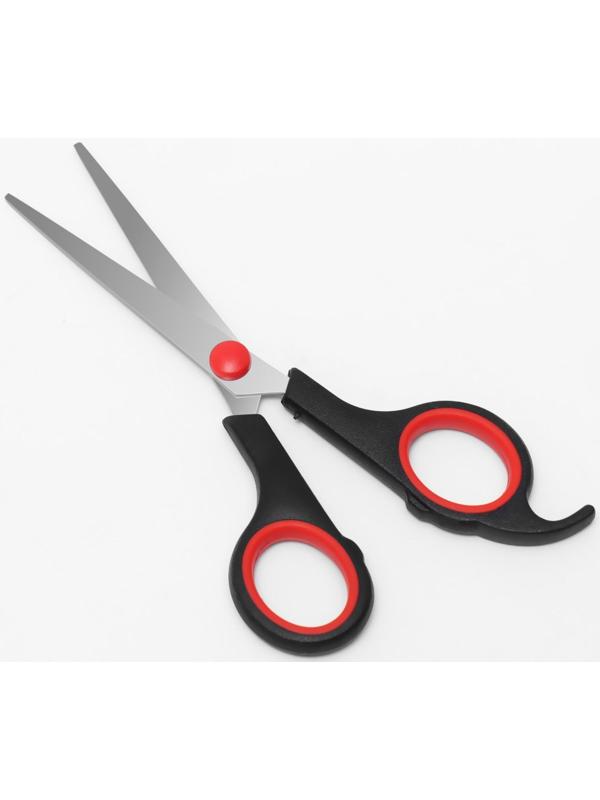 Ножницы парикмахерские с упором, лезвие — 5,5 см, цвет чёрный/красный