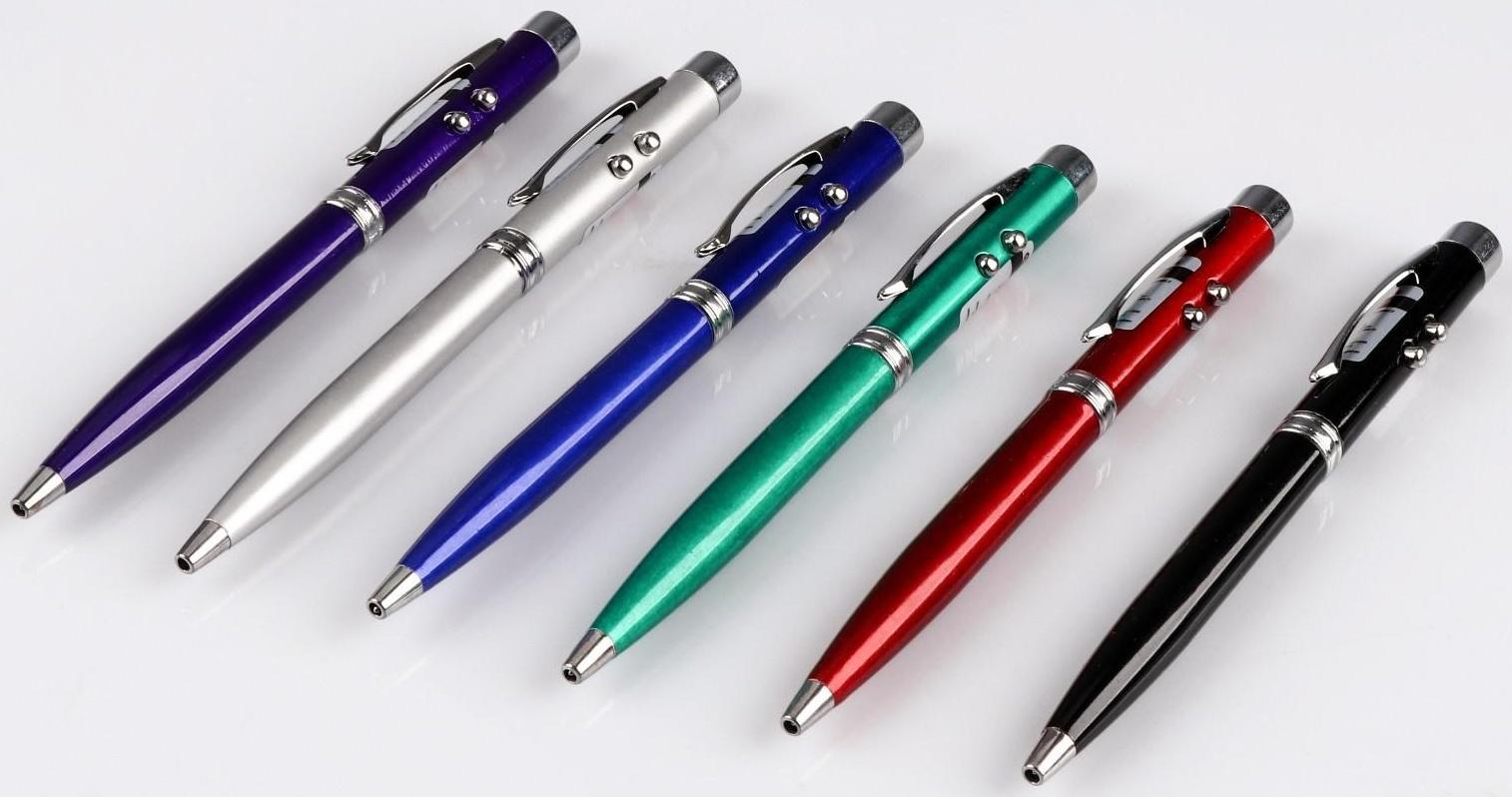 Фонарь-ручка, с лазером, 2 света, 13.5 х 1 см, микс