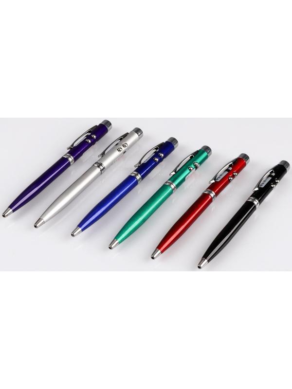 Фонарь-ручка, с лазером, 2 света, 13.5 х 1 см, микс