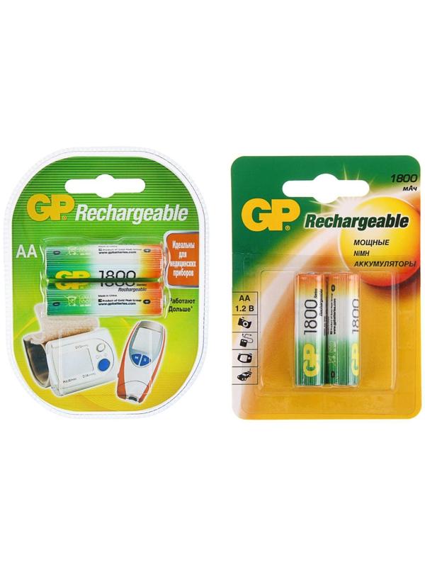 Аккумулятор GP, Ni-Mh, AA, HR6-2BL, 1.2В, 1800 мАч, блистер, 2 шт.