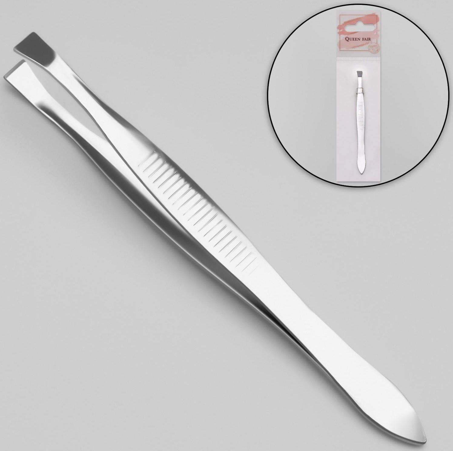 Пинцет прямой, широкий, 8,5 см, цвет серебристый