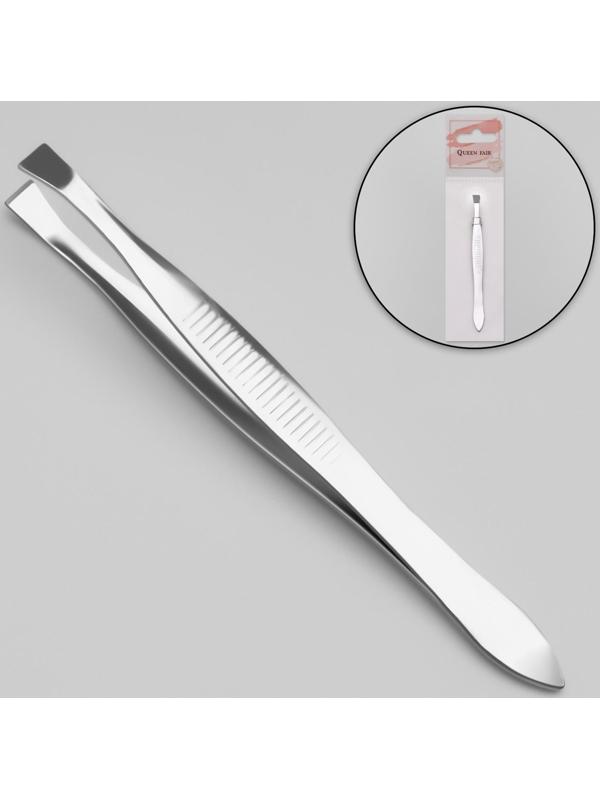 Пинцет прямой, широкий, 8,5 см, цвет серебристый