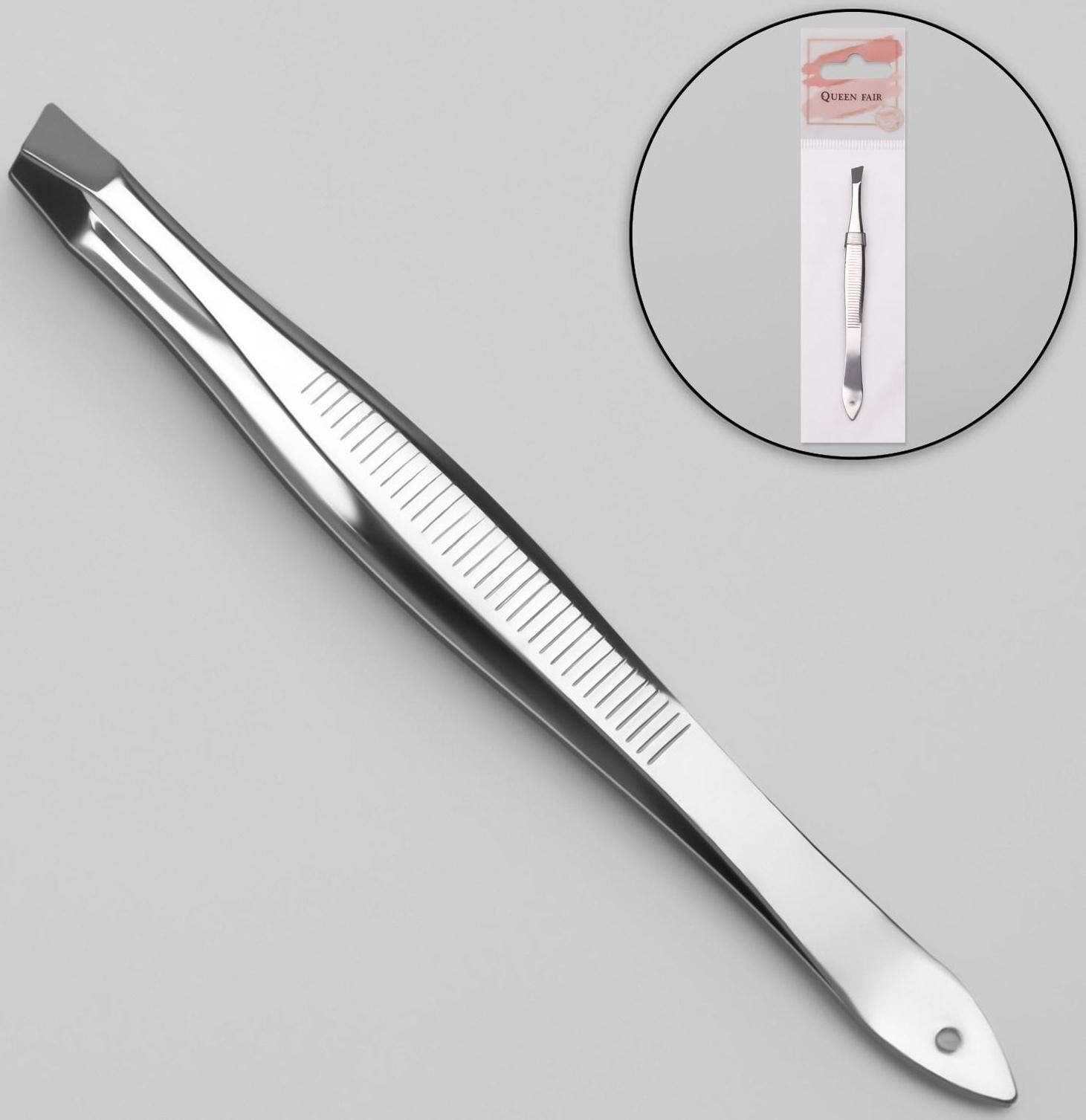 Пинцет скошенный, широкий, 8,5 см, цвет серебристый