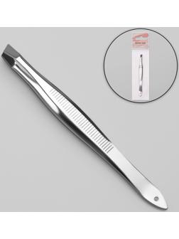 Пинцет скошенный, широкий, 8,5 см, цвет серебристый